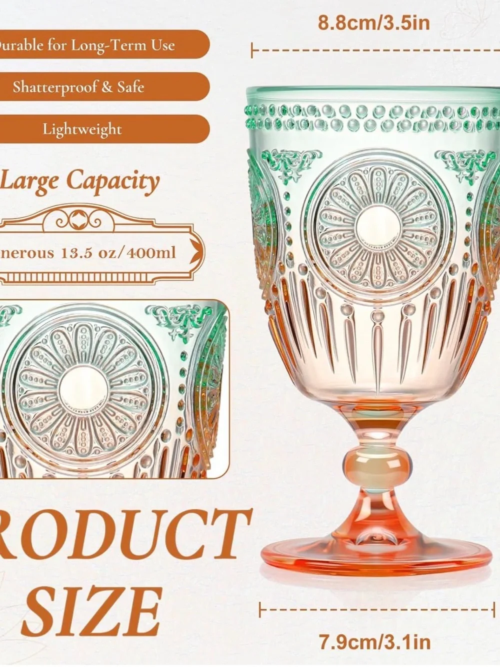 12 pieces-Elegant Blue-Orange Vintage wine glass - Set of 12